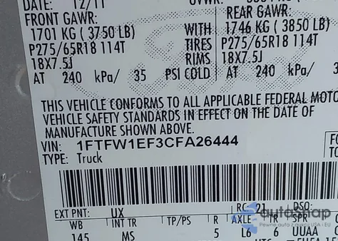 2012 Ford F-150 Xlt z USA, uszkodzony, nr VIN 1FTFW1EF3CFA26444